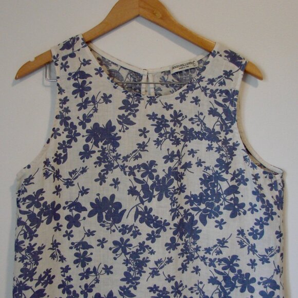 Terzo Millennio Linen Floral Dress Italy Sleeveless Blue Cream Loose Fit Large - Picture 2 of 11
